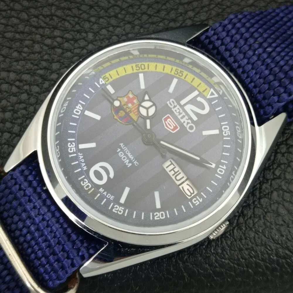 Vintage 1976 FCB Seiko Automatic Mens Silver Watch W/daydate & FCB accents